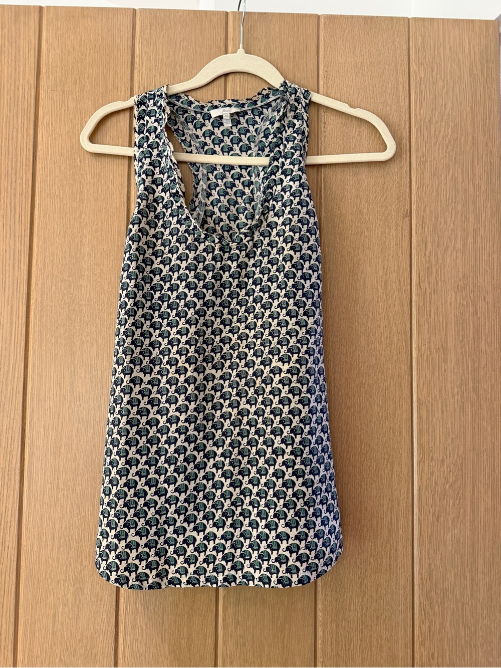Joie Navy and Cream Printed Elephant Print Silk Racerback Tank